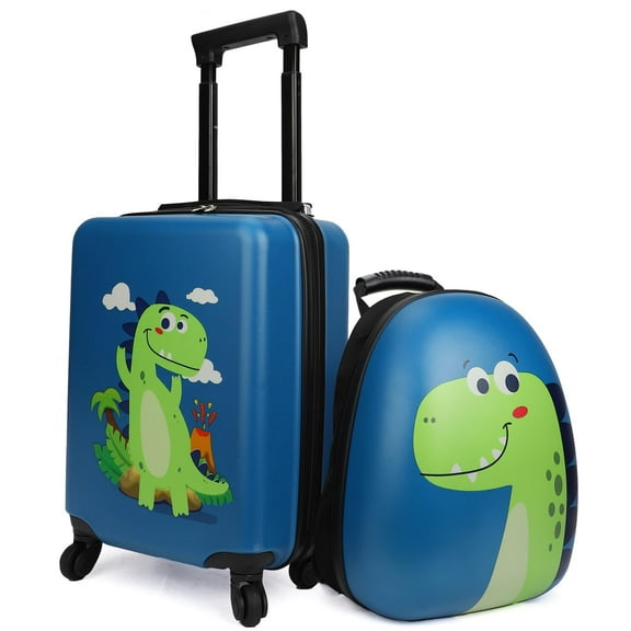 Dinosaur Kid's Luggage Set for Boys, 18" Hardside Kids Suitcase with Spinner Wheels, Toddler Carry on Luggage Travel Rolling Suitcase Airline Approved