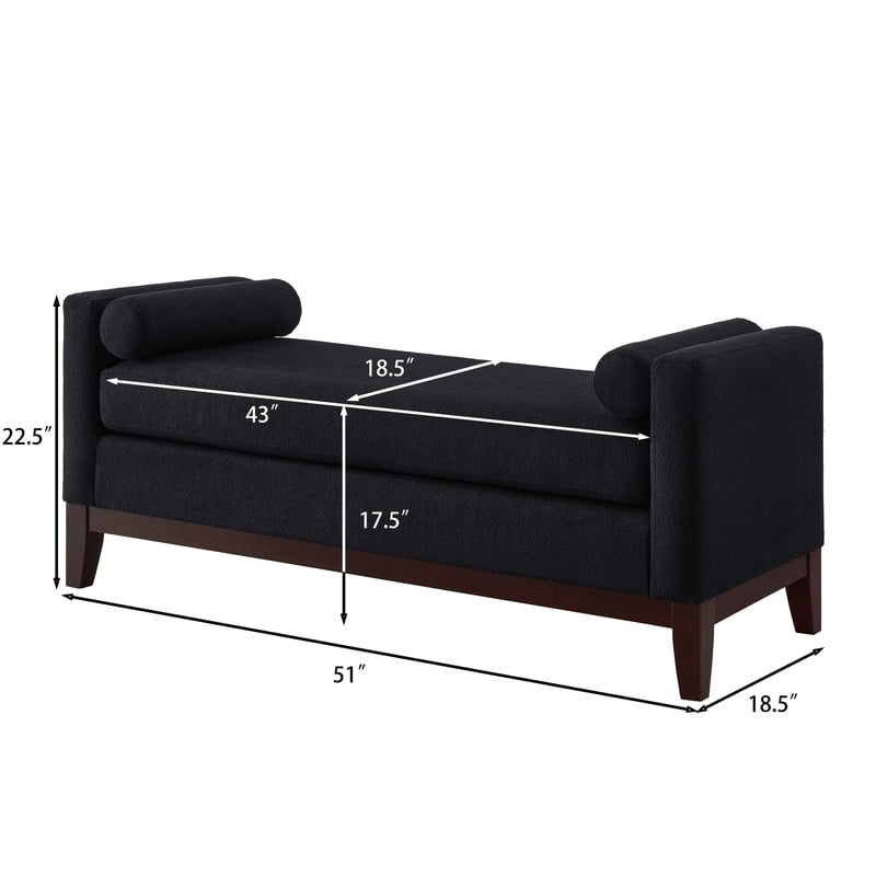 51" Storage Ottoman Bench with Arms and Pillows, Large Boucle Upholstered Tufted End of Bed Bench with Thick Padded Seat for Entryway, Living Room,Bedroom, Black