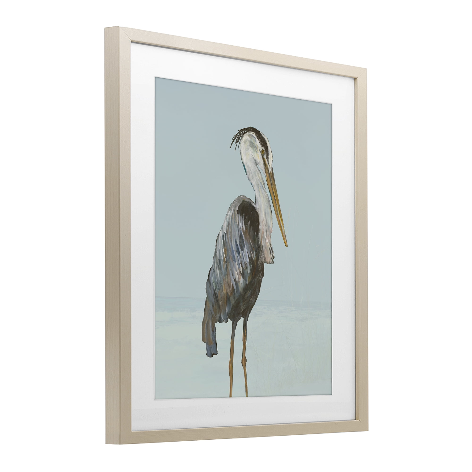 Stupell Industries Coastal Pelican Muted Blue Birch Framed Print Under Glass, design by Julie DeRice