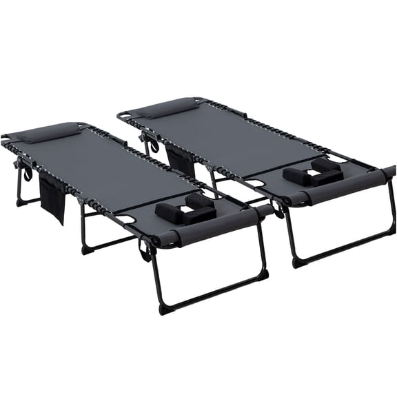 JERFIT 2-Pack Folding Chaise Lounge Chairs, 5-Position Recliner with Face Reading Hole, Side Pockets & Headrest, Portable Outdoor Tanning Bed Chairs for Patio, Pool, Beach, Gray