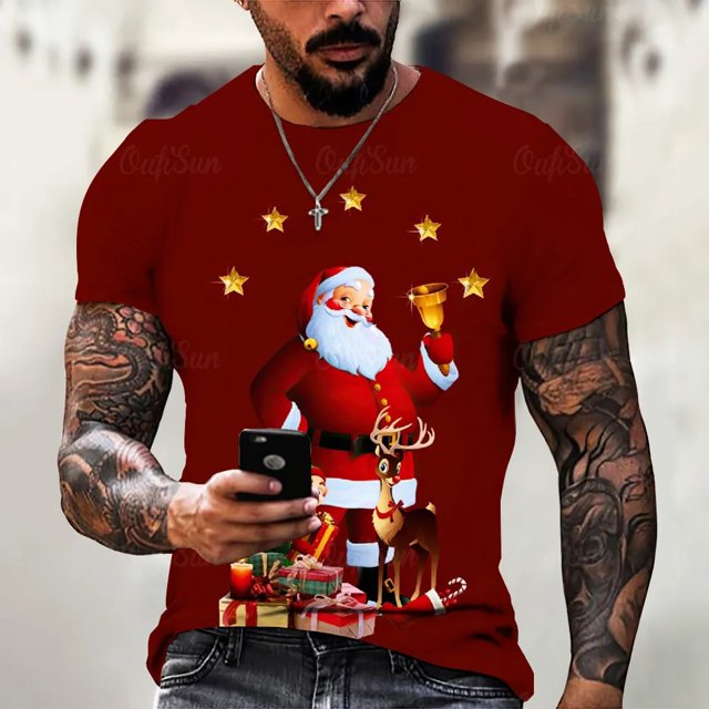 Camisas navideñas con estampado 3d de vacaciones para hombre, camisetas con cuello redondo, ropa de manga corta de verano para hombre, camisetas informales de gran tamaño para hombre, Top 2023