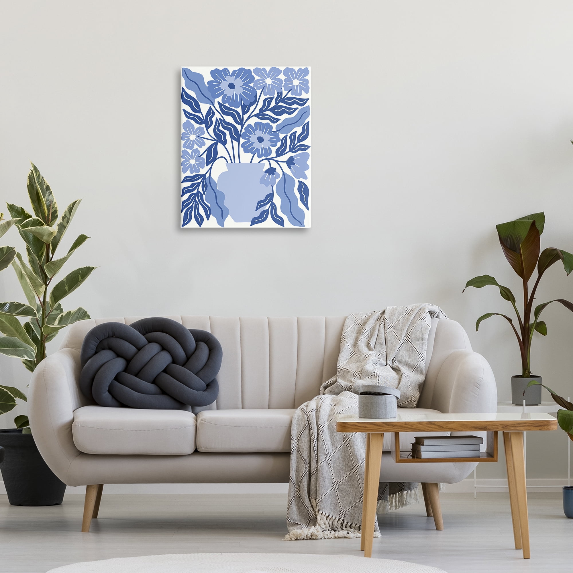 Stupell Industries Blue & White Flower Vase Plants & Flowers Painting Wrapped Canvas Art Print Wall Art, 24 x 30