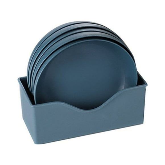 Set of 5 Plastic Plates With Holder Durable Shatterproof Deep Plates Solid