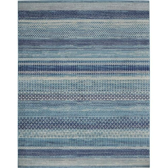 7 x 10 ft. Navy Blue Ornate Stripes Area Rug