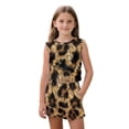thumbnail image 3 of chaqlin Leopard Skin Girls Summer 2 Piece Outfits Round Neck Sleeveless Tank Top with Flare Pants Sets Sport Workout Short Set Toddler to Big Kid (5T-14Y), 3 of 7
