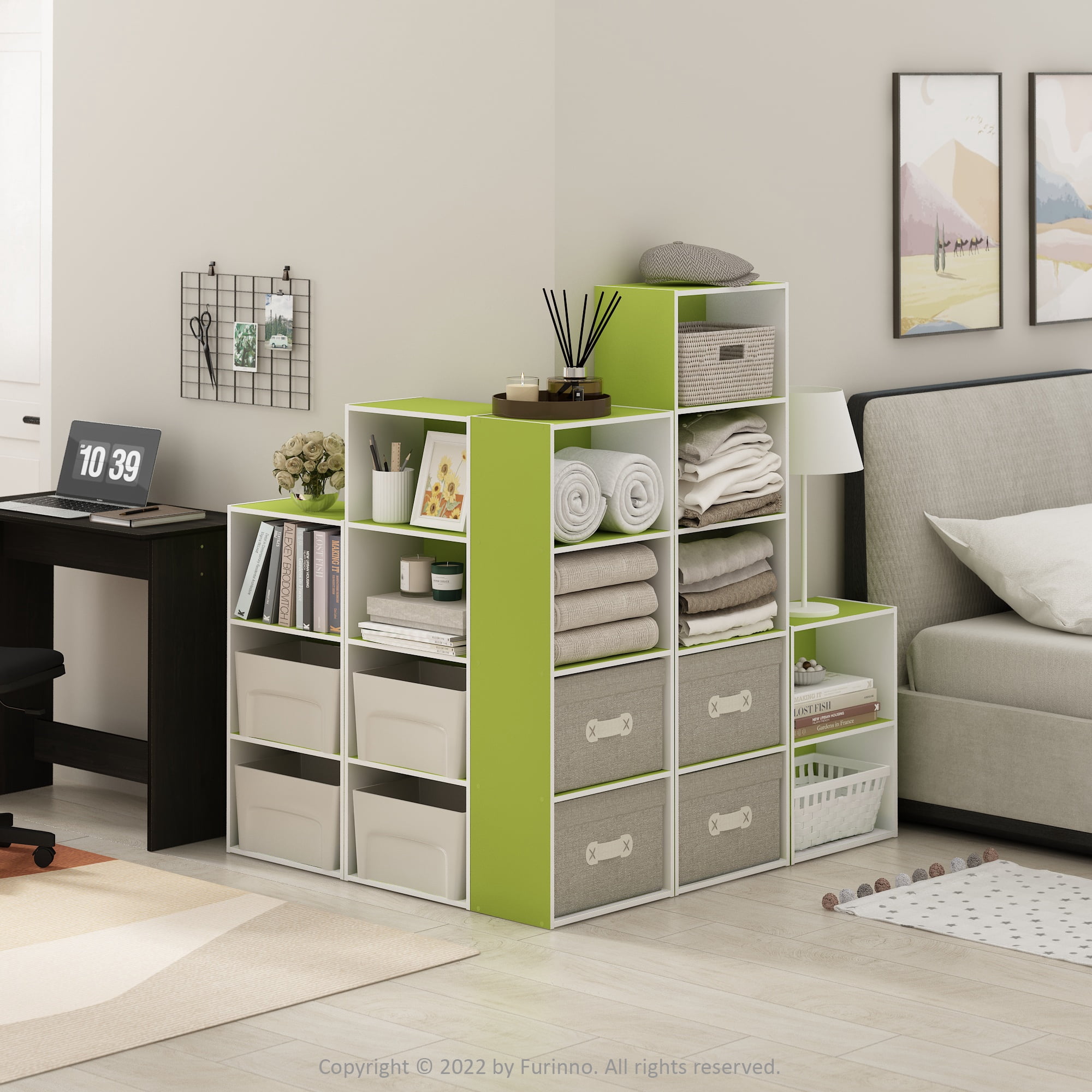 Furinno Luder 4-Tier Open Shelf Bookcase, Green/White