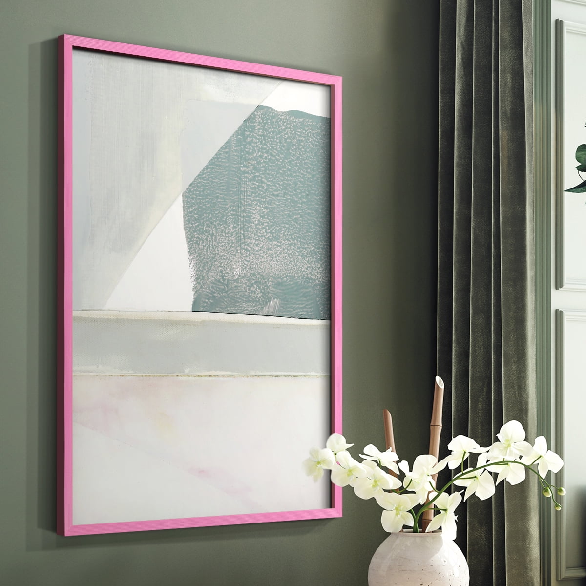 Couturier II Framed Print in Pink Solid Wood Framed Print No Nail Hanging