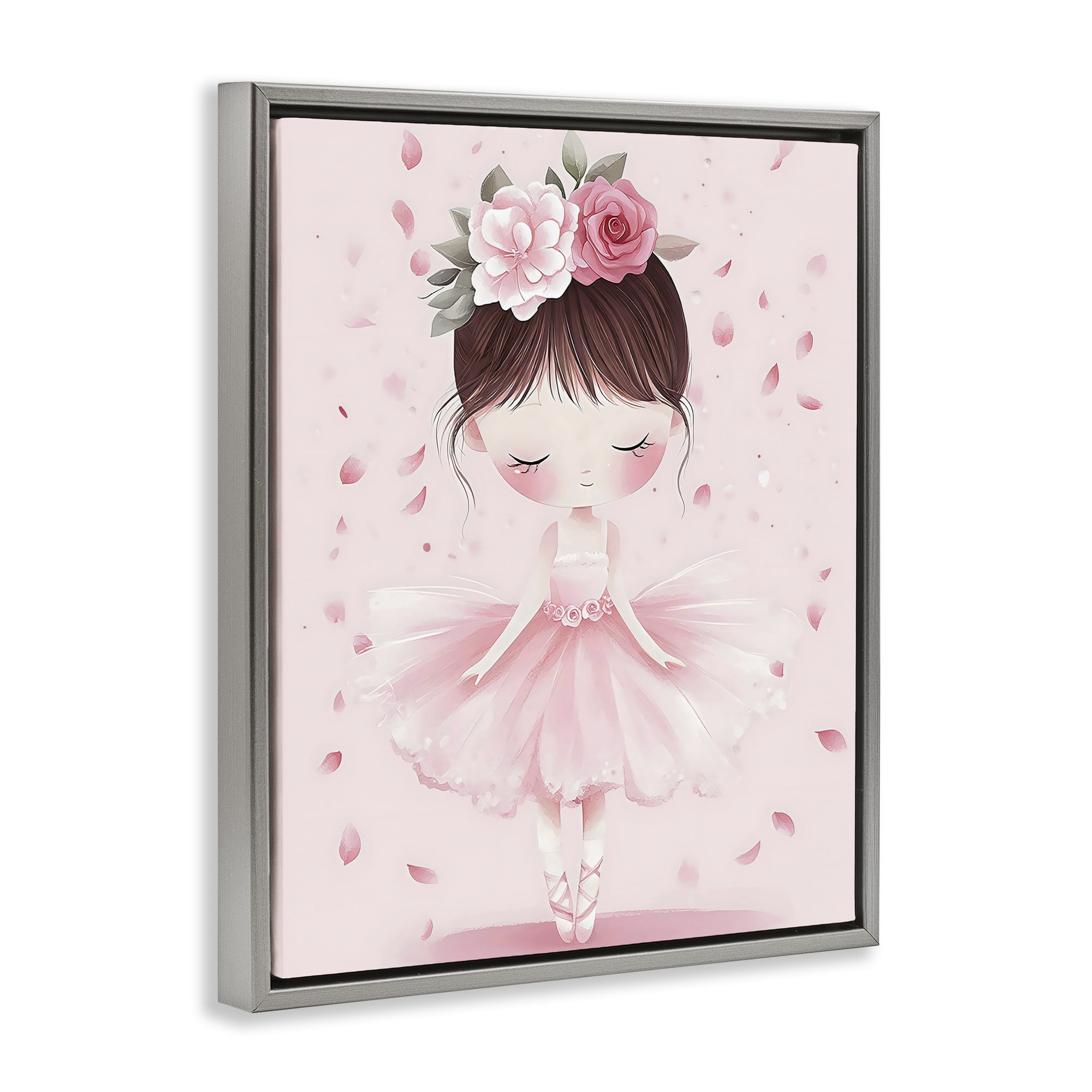 Stupell Industries Ballerina With Floral Headdress Gray Framed Floater Canvas Wall Art, design by Creative Studio
