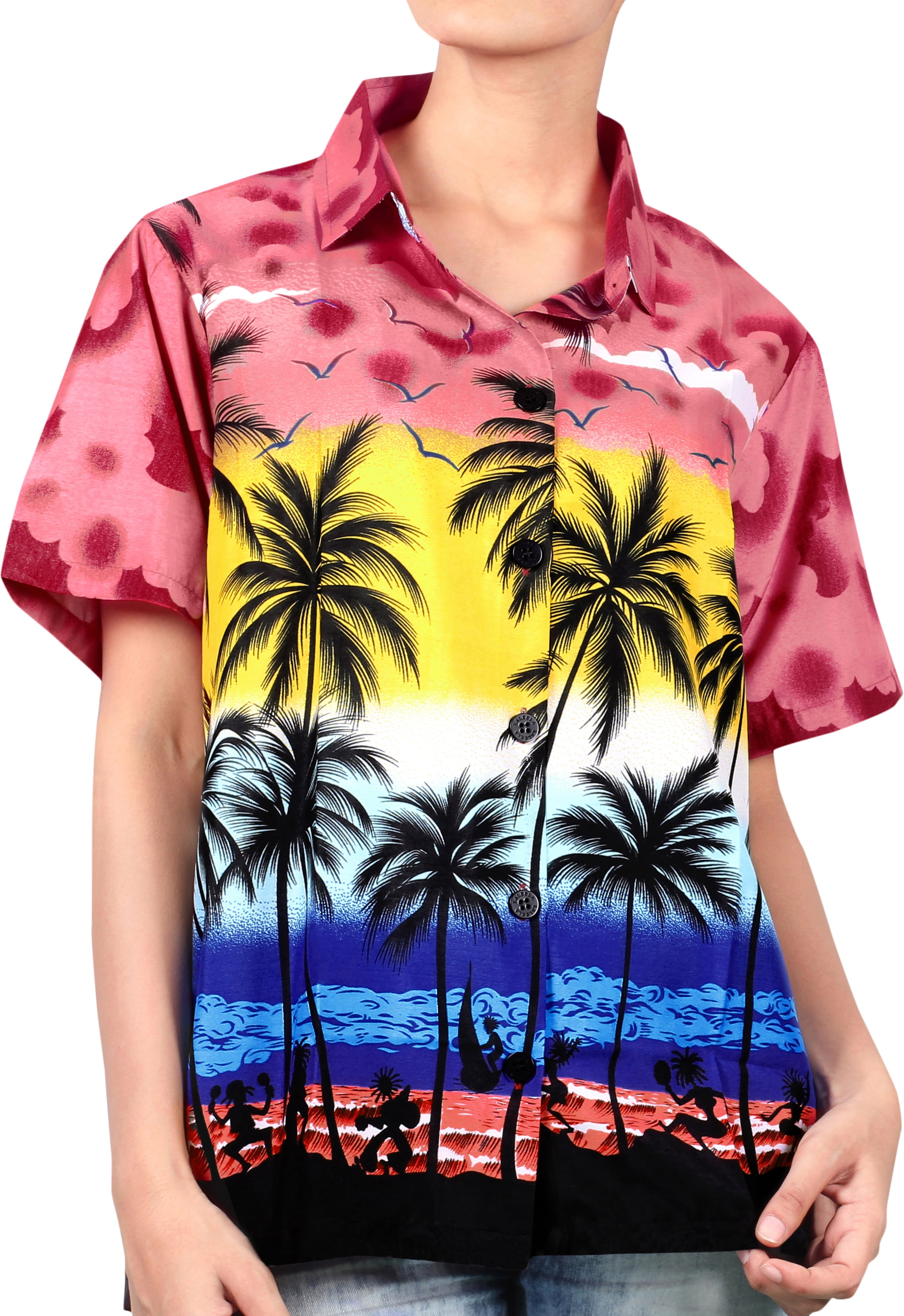 UMEN Tropical Beach Hawaiian Party Sunset Palm Tree Casual Hawaiians Shirts 