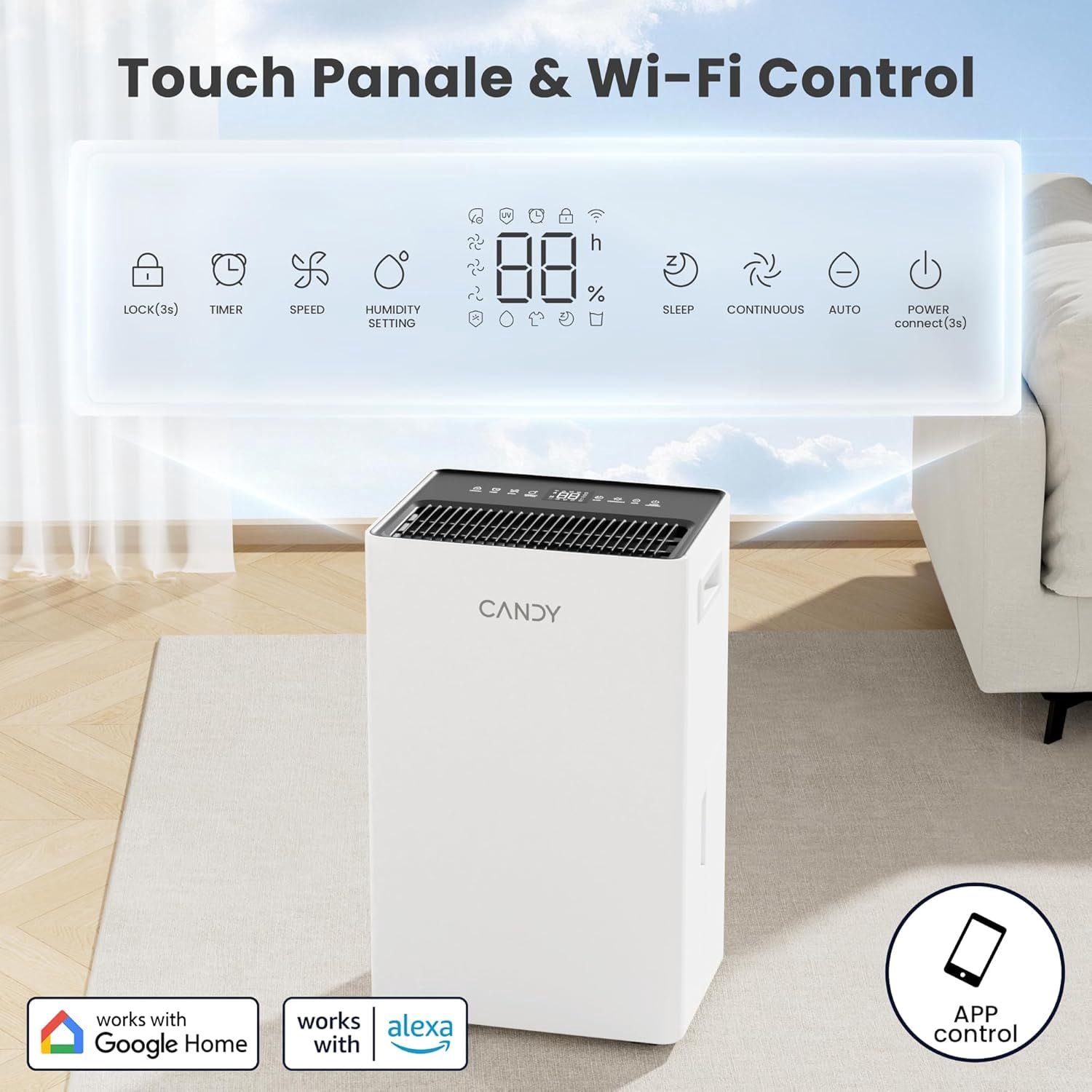 80-Pint Smart Dehumidifier for Home & Basement, Covers up to 4,500 Sq.Ft, WiFi Portable Large Room Dehumidifier with 1.35-Gallon Tank, Drain Hose, Auto/Sleep/Continuous Modes for Bedroom, Bathroom