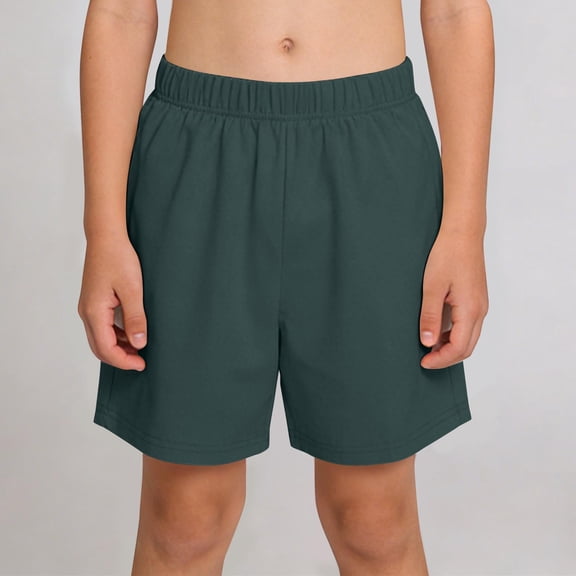 Boys Girls Sporty Shorts with Pockets Elastic Waist Summer Casual Cotton Athletic Running Shorts for Kids Green 12-13Y