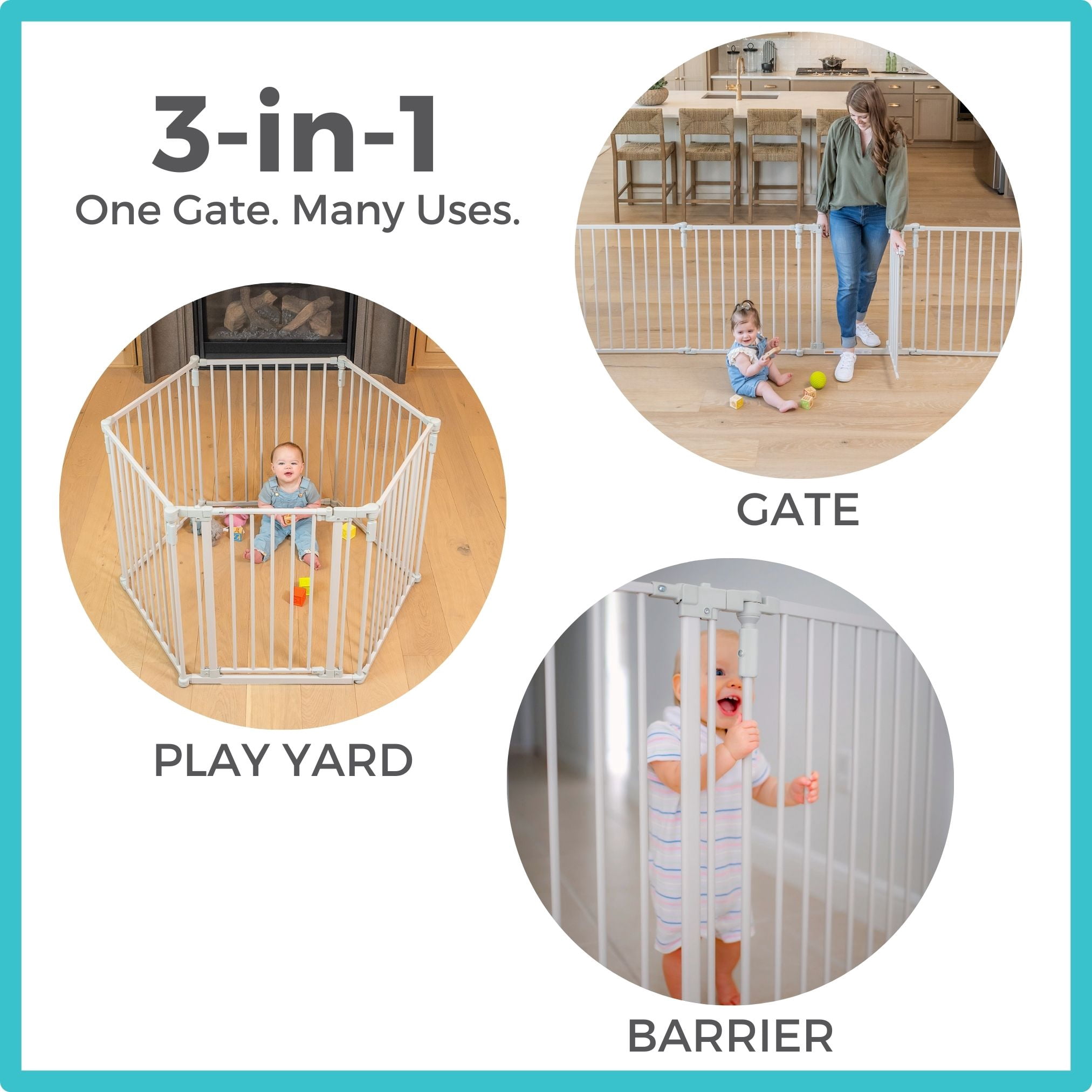 Toddleroo by North States 3-in-1 Superyard Baby Extra Wide Gate & Play Yard, Taupe Metal