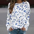 thumbnail image 2 of YUGYXL Long Sleeve Shirts for Women Plus Size Loose Pullover Fall Fashion Basic Trendy Crew Neck Floral Printed Casual Tops Blue XXXXL, 2 of 5