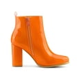 thumbnail image 3 of BLISSFUL STEP Women's Round Toe Zip Block High Heels Ankle Boots Orange 7, 3 of 7