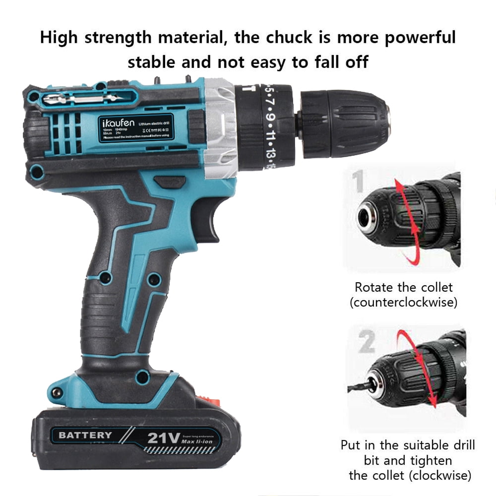 ikaufen Cordless Drill Driver, 21V Electric Drill Screwdriver Kit with 25+1 Torque, 2 Speed with 2 Batteries 1.5Ah, LED Light Cordless Combi for Home and Garden DIY Project
