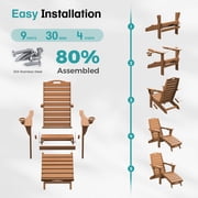 Folding Adirondack Chair with Ottoman, HDPE Adjustable Patio Chair, Teak