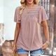 thumbnail image 4 of Gibobby Casual Playera de Manga Corta para Mujer Mujeres Sólido Cuello Redondo Pom Manga Corta Casual Elegante Camisas Blusas Tops Jacquard Pullover Camisa(Rosa,XL), 4 of 5