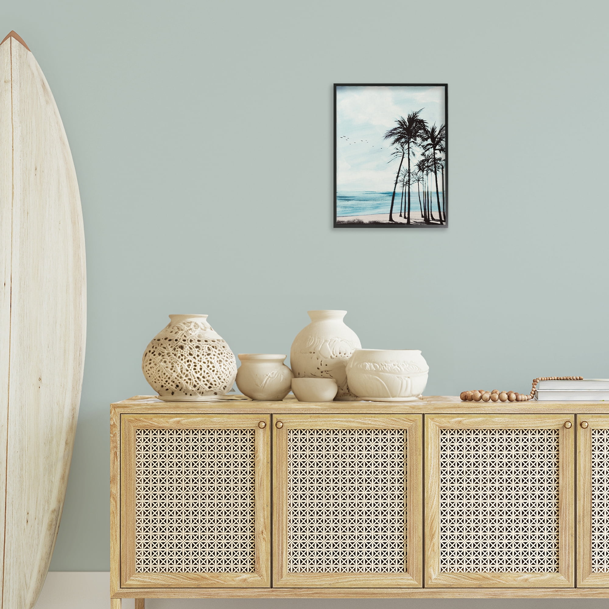 Stupell Industries Summer Beach Silhouette Coastal Painting Black Framed Art Print Wall Art, 16 x 20