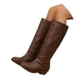 thumbnail image 3 of Wovix Women's Mid-Calf Boots Knee High Boots Women Low Heel Pointed Toe Elastic Boots Side Zipper Leather Spring Fall Long Tall Boot Brown 36, 3 of 7