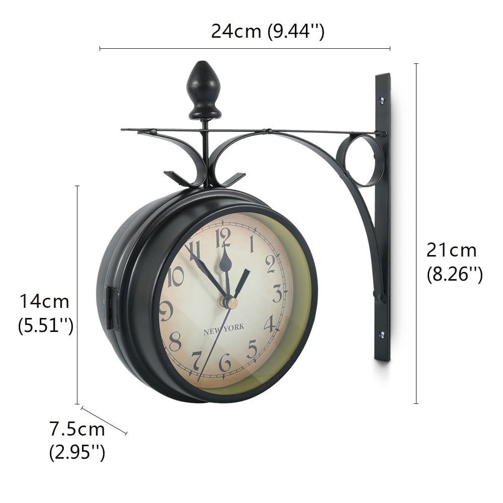 Antique Double Sided Wall Mount Station Clock Garden Vintage Retro Home Decor