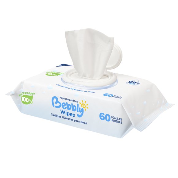 Toallitas Húmedas para Bebé, 100% Fibras Naturales, Suaves y Resistentes, Sin Fragancia, Textura Extra Suave para una Limpieza Delicada, 60 Hojas por Paquete, Hipoalergénicas