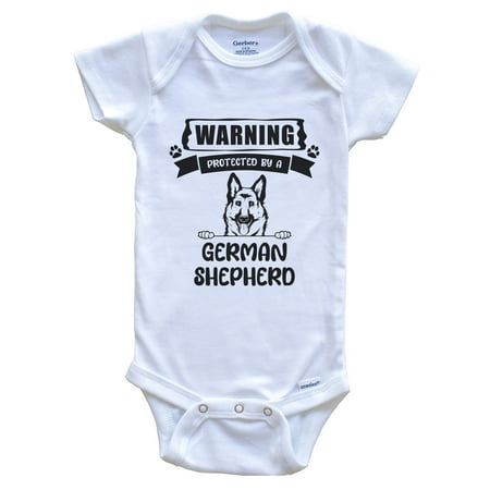 

Warning Protected By A German Shepherd Funny Cute Dog Breed Baby Bodysuit