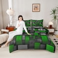 thumbnail image 4 of Castle Fairy Geometric Plaid Queen Comforter Set,Black Green Grid Bedding Comforter Set, 4 of 8