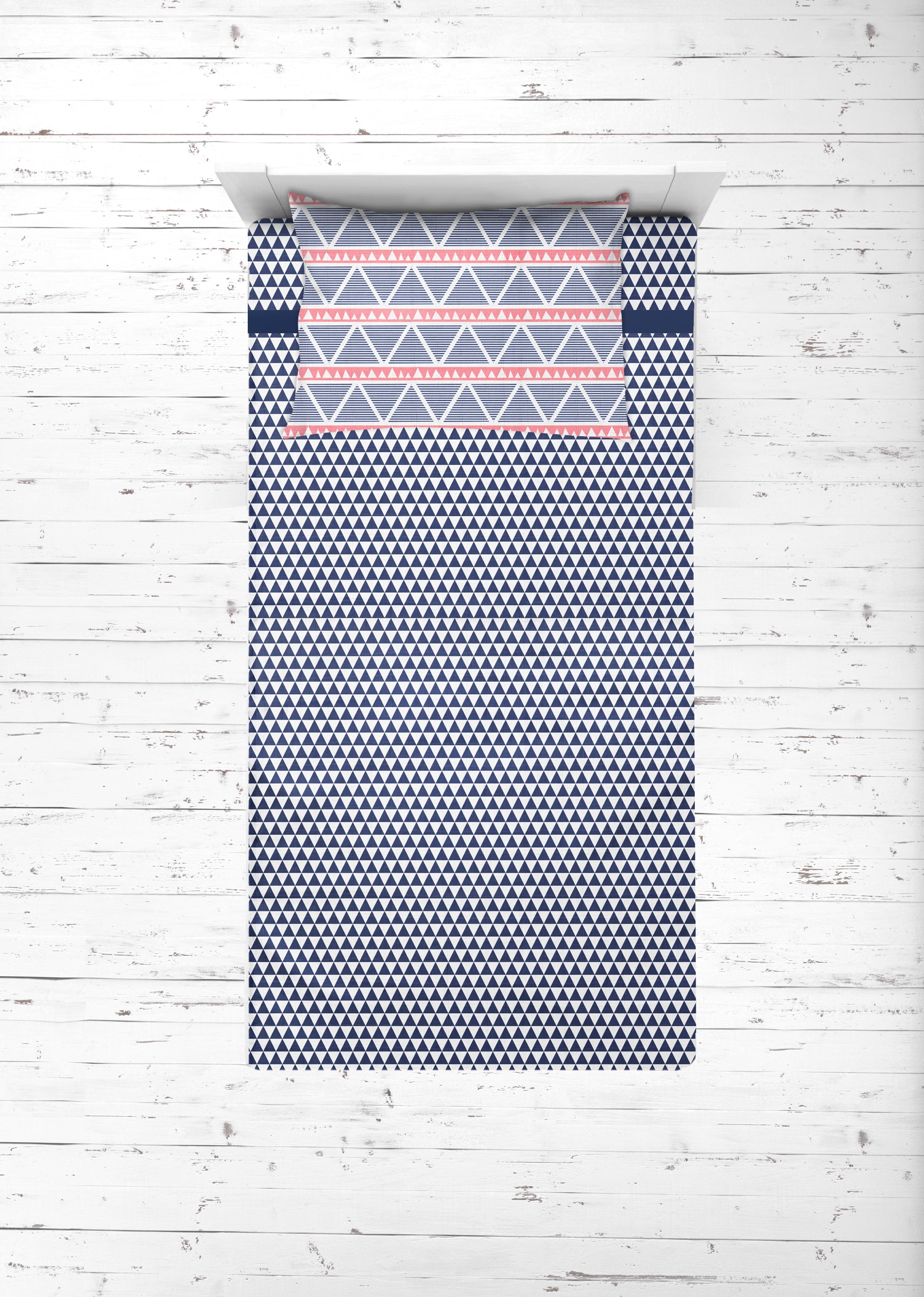 Bacati - Emma Aztec Coral/Mint/Navy Triangles 100% Cotton Muslin 4-Piece Toddler Bedding Set