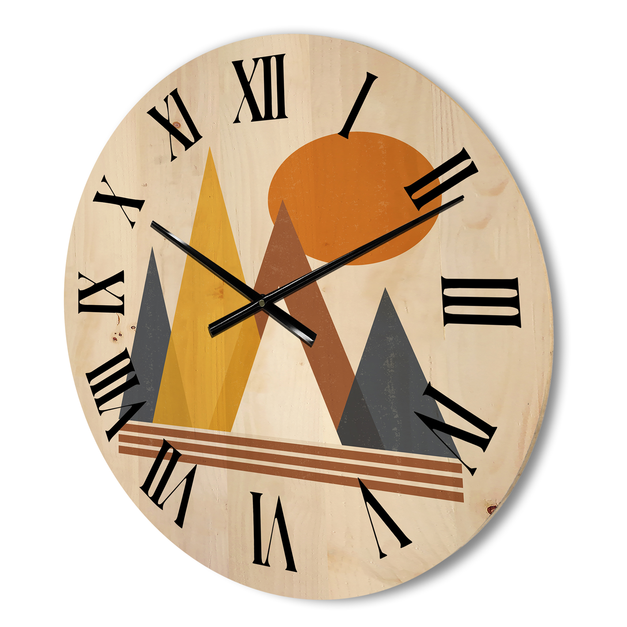 Designart 'Sun and Mountain Abstract' Modern Wood Wall Clock