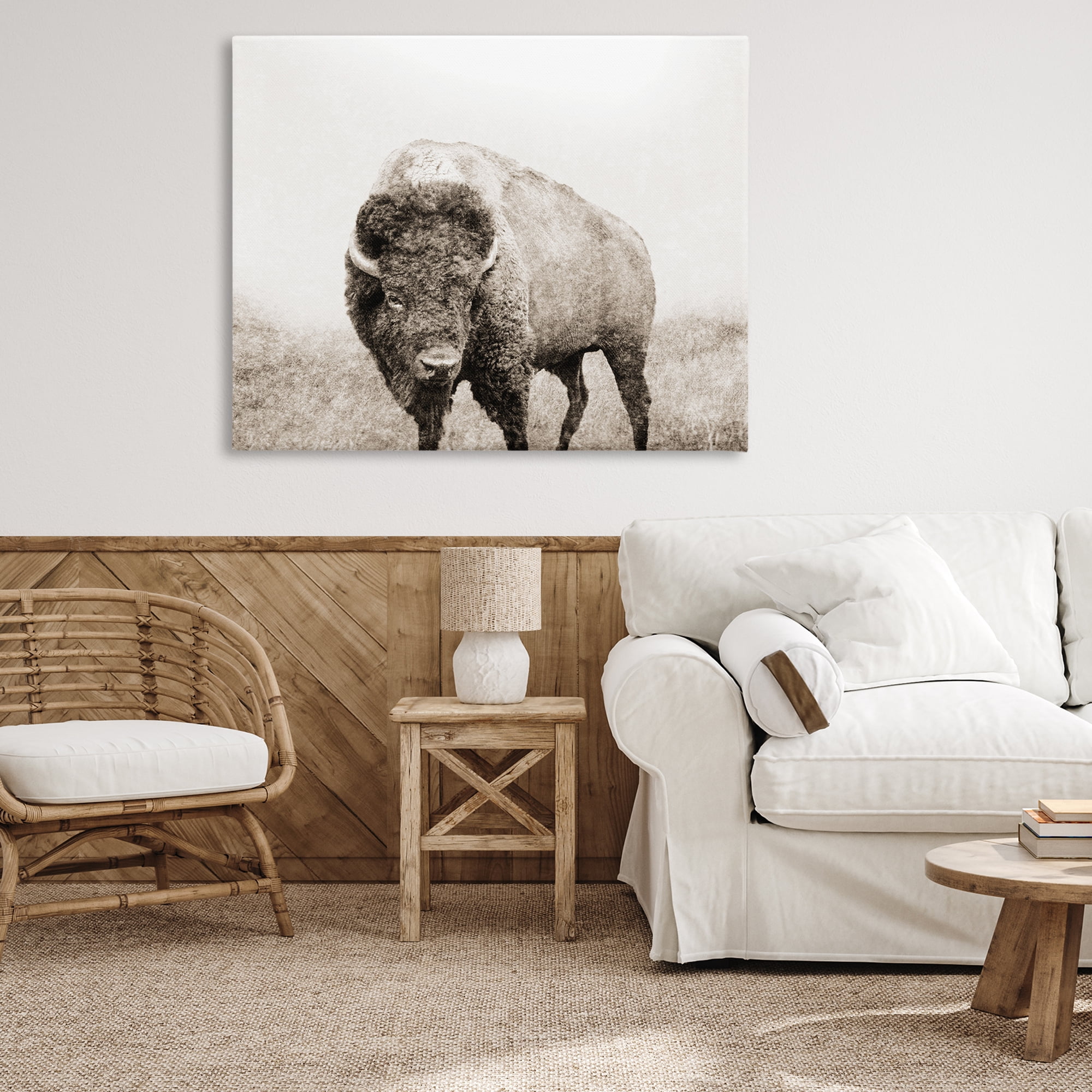 Stupell Industries Bison Distressed Portrait Animals & Insects Photography Gallery Wrapped Canvas Art Print Wall Art, 48 x 36