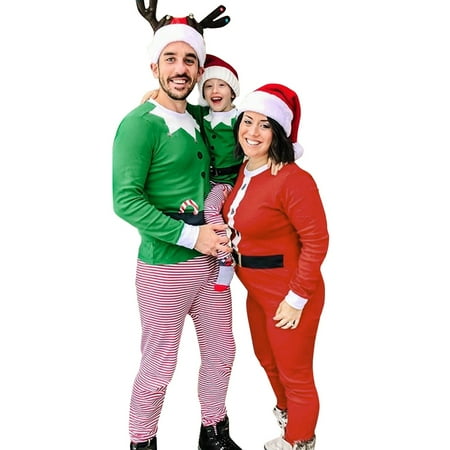 

Family Matching Christmas Pajamas Set Santa Claus Elf Cosplay Top +Pants Men Women Kid Sleepwear Loungewear