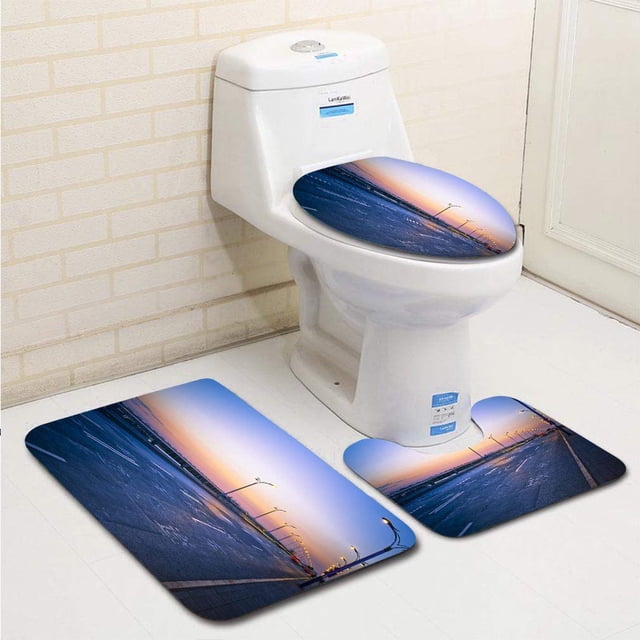 ABPHQTO Un puente en la noche Juego de alfombras de baño de 3 piezas Alfombra de baño Alfombra de contorno y tapa de inodoro