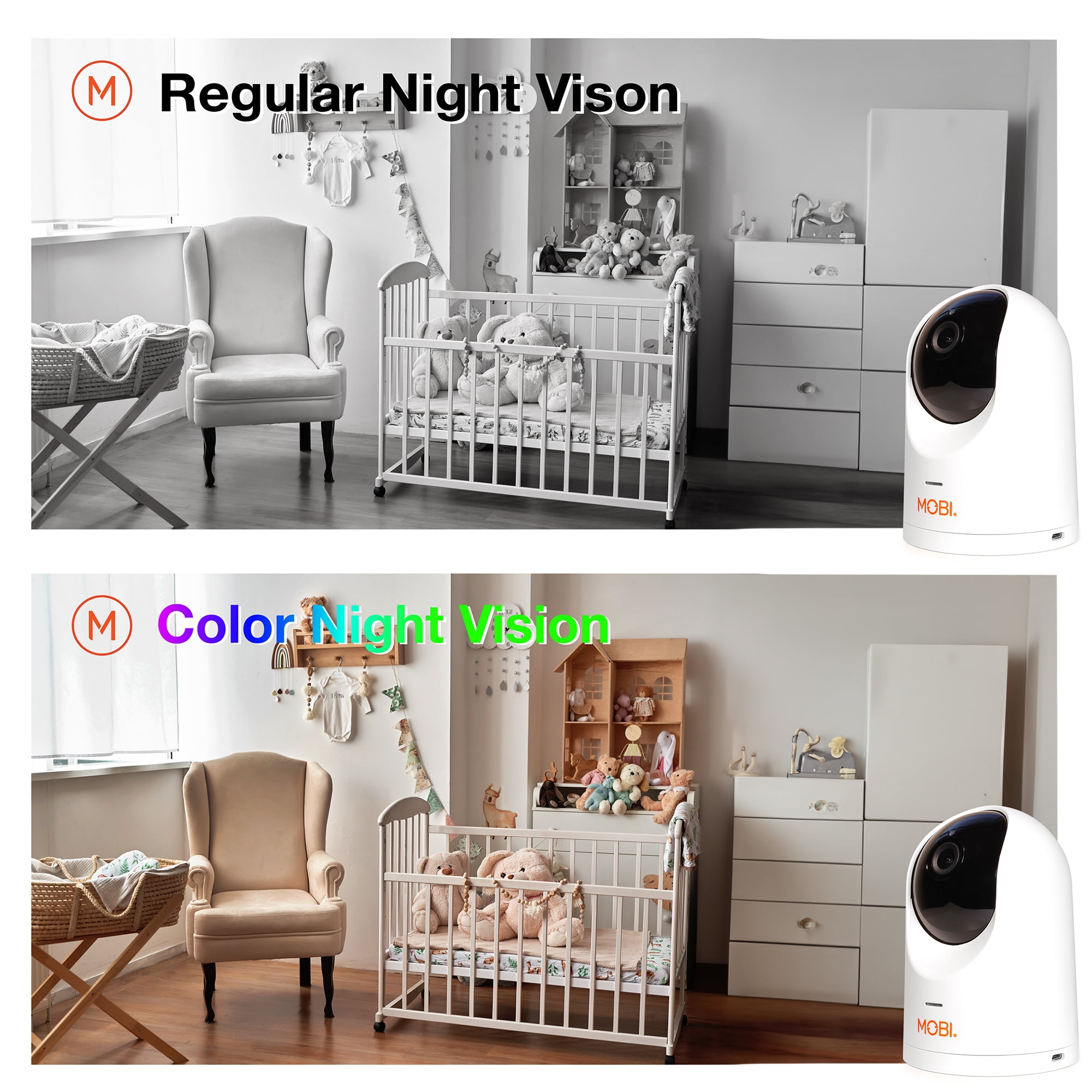MobiCam PRO Baby & Home Monitoring Camera: Full HD, 355°Pan, 120°Tilt, 2-Way Audio, Color Night Vision, Motion Tracking & Sound Detection, Temp & Humidity Readings, Supports 5G/2.4GHz Wi-Fi