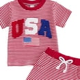 thumbnail image 4 of Akiihool Baby Boy Spring Outfit Baby Boy Clothes 3 6 12 18 Months Summer Outfit Baseball Embroidery Waffle Short Sleeve Romper & Shorts Set(Red,18-24 Months), 4 of 4