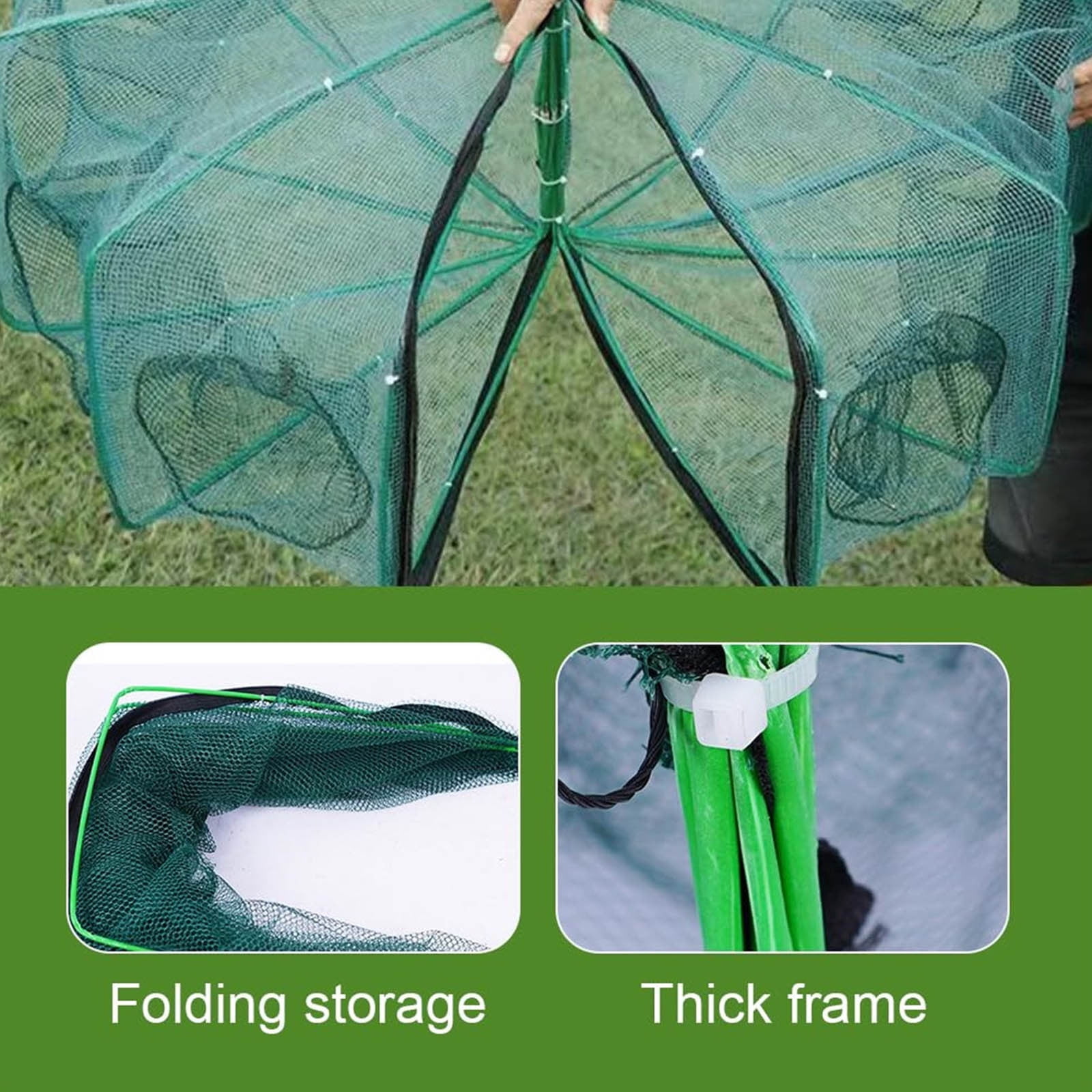 Hovilon Foldable Fishing Trap - Automatic Spring-Loaded Shrimp Crab Net with 6 Holes, Durable Steel Frame Crawfish Minnow Bait Cage, Portable Collapsible Fishing Gear for Saltwater and Freshwater