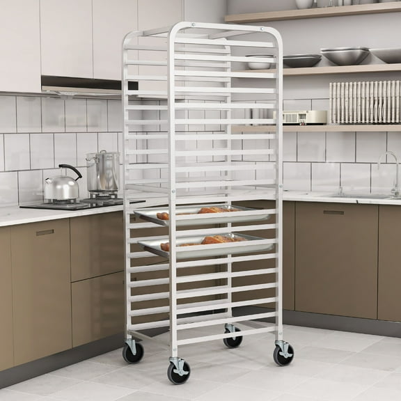Gymax 20-tier Bun Pan Speed Rack w/ Lockable Rubber Wheels 3'' Spacing for Kitchen