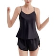 thumbnail image 3 of Deago Women V Neck Sexy Lingerie Satin Sleepwear Pajamas 2 Piece Cami Shorts Set Nightwear (Black, XL), 3 of 8