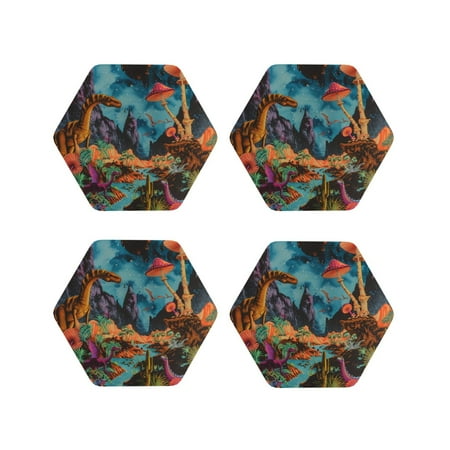 

Tideii Galactic Jungle Dinosaurs for Leather Coasters 4 Pieces Anti-fouling and Anti-scalding Decorative Coasters Suitable for Restaurants Kitchens Coffee Shops-Hexagon