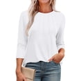 thumbnail image 2 of Tunic Tops for Women Loose Fit Dressy! Comdrip 3/4 Length Sleeve Womens Tops Round Neck Casual Tunic Tops Basic Pleated Shirts Loose Fit 2025 3/4 Sleeve Tops for Women White L, 2 of 6