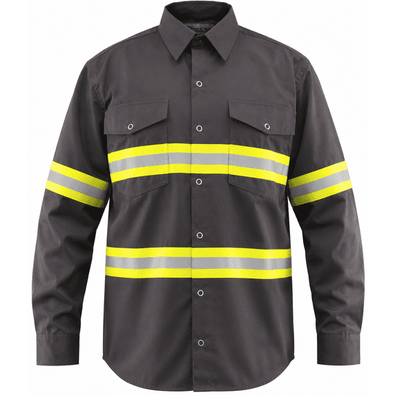 Premium High Visibility Hi Vis Reflective Safety Work Shirts - Full Sleeve (2X-Large, Dark Grey)