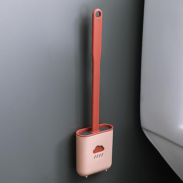 Escobilla de baño de silicona Rojo Verde juego de portaescobillas con mango antideslizante rosa
