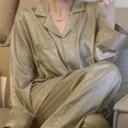 thumbnail image 4 of Conjunto de pijama informal para mujer, ropa de dormir de 2 piezas, pantalones largos, estilo coreano sólido, manga larga, ropa de noche con bolsillo, otoño, 2023, 4 of 4