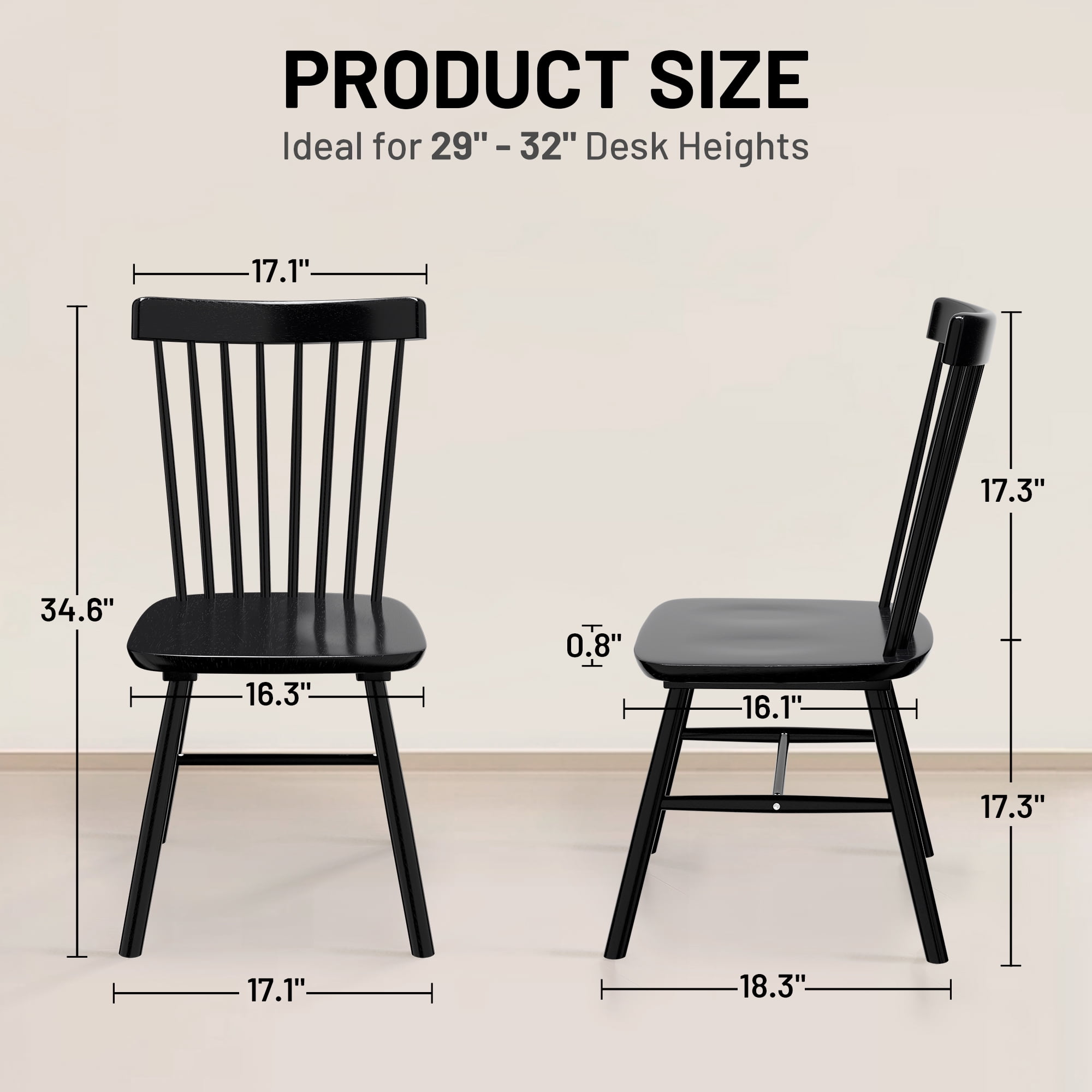 Dhole Windsor Spindle Back Dining Chair Set of 4, Solid Hardwood Kitchen and Dining Room Seating in Black