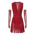 thumbnail image 2 of Doomiva Women's Lyrical Dance Dress Sparkly Rhinestone Figure Skating Leotard Dress with Gloves Burgundy XXL, 2 of 6