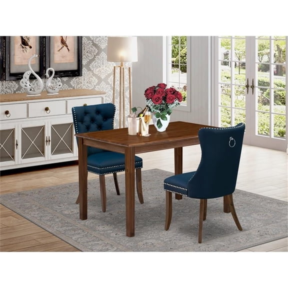 East West Furniture YADA3-AWA-29 3 Piece Dining Room Table Set Consists of a Rectangle Solid Wood Table and 2 Upholstered Chairs, 30x48 Inch, Antique Walnut
