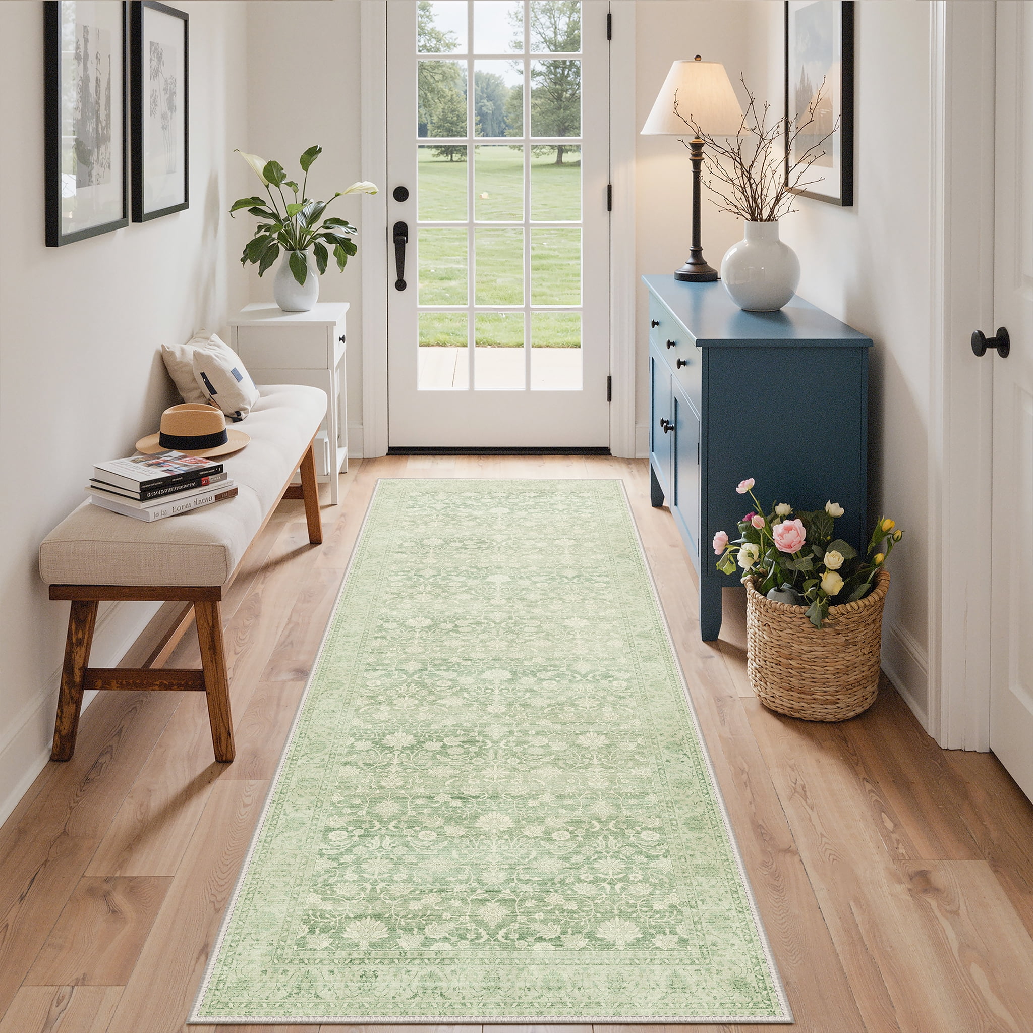 KUETH 2.5x10 Non Slip Hallway Runner Rug, Machine Washable Vintage Low Pile Rugs for Living Room, Entryway, Bedroom, Kitchen and Corridor