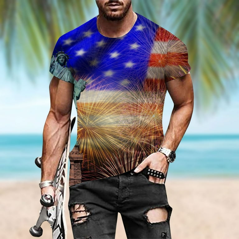 SZXZYGS Workout Shirts for Men Men Fashion Spring Summer Casual Short  Sleeve O Neck Printed T Shirts Top Blouse Independence Day 
