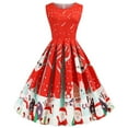 thumbnail image 1 of EQWLJWE Long Dress For Women Women Mince Imprimé Dentelle Noël Balançoire Dress Sans Manches Col Rond Dress, 1 of 7