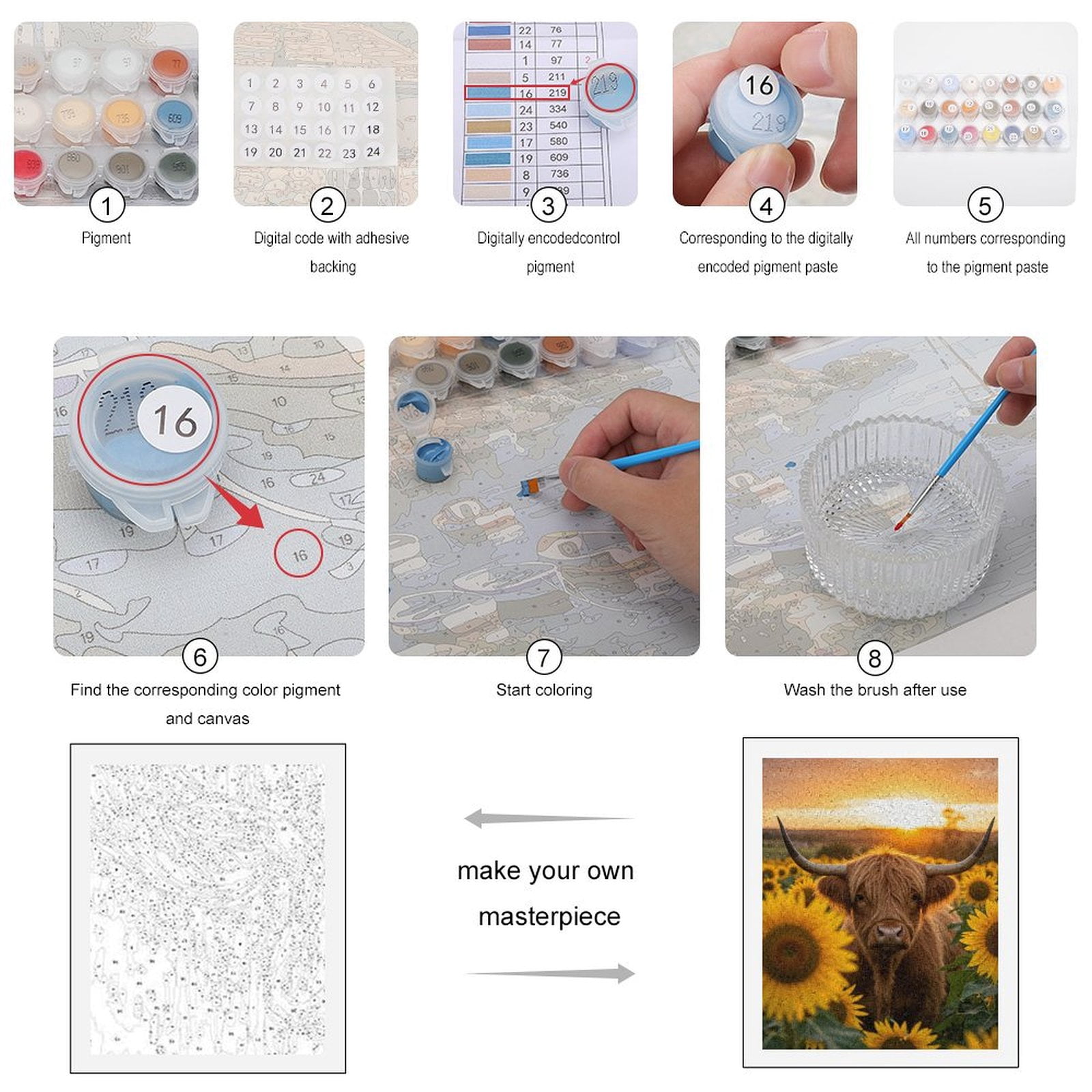Paint by Numbers Kit for Adults, Sunset Field Cow Sunflowers Paint by Numbers, Easy Paint by Numbers Kit for Adults Beginner, DIY Adult Paint by Number Kits on Canvas, Home Decor