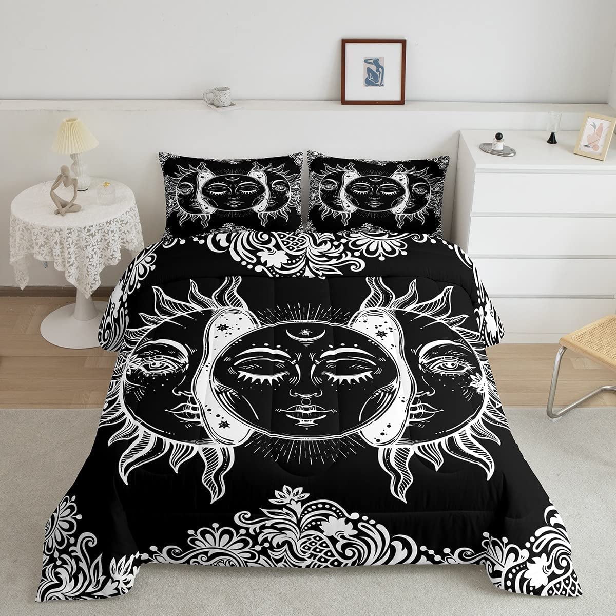 Sun And Moon Comforter Set Full Size Boho Exotic Style Bedding Sets for